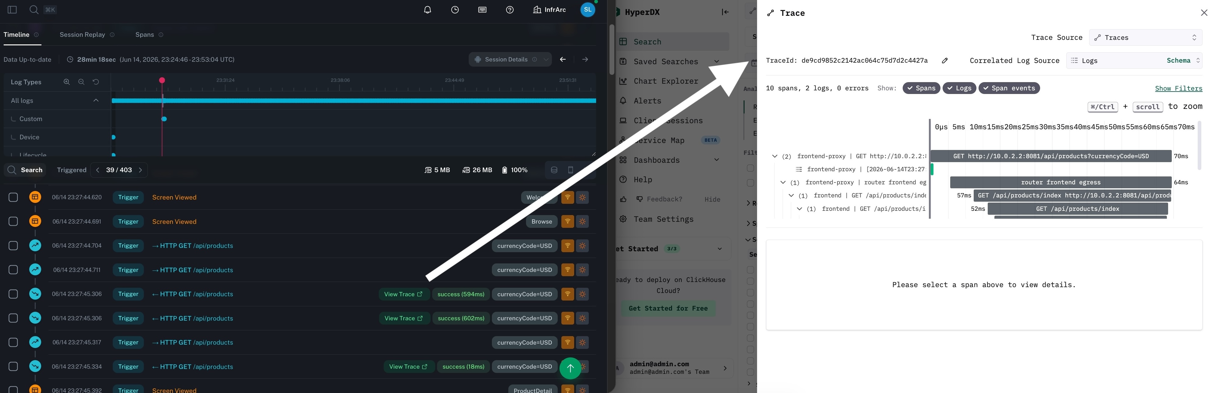bitdrift trace 链接到 ClickStack UI 中的分布式 trace