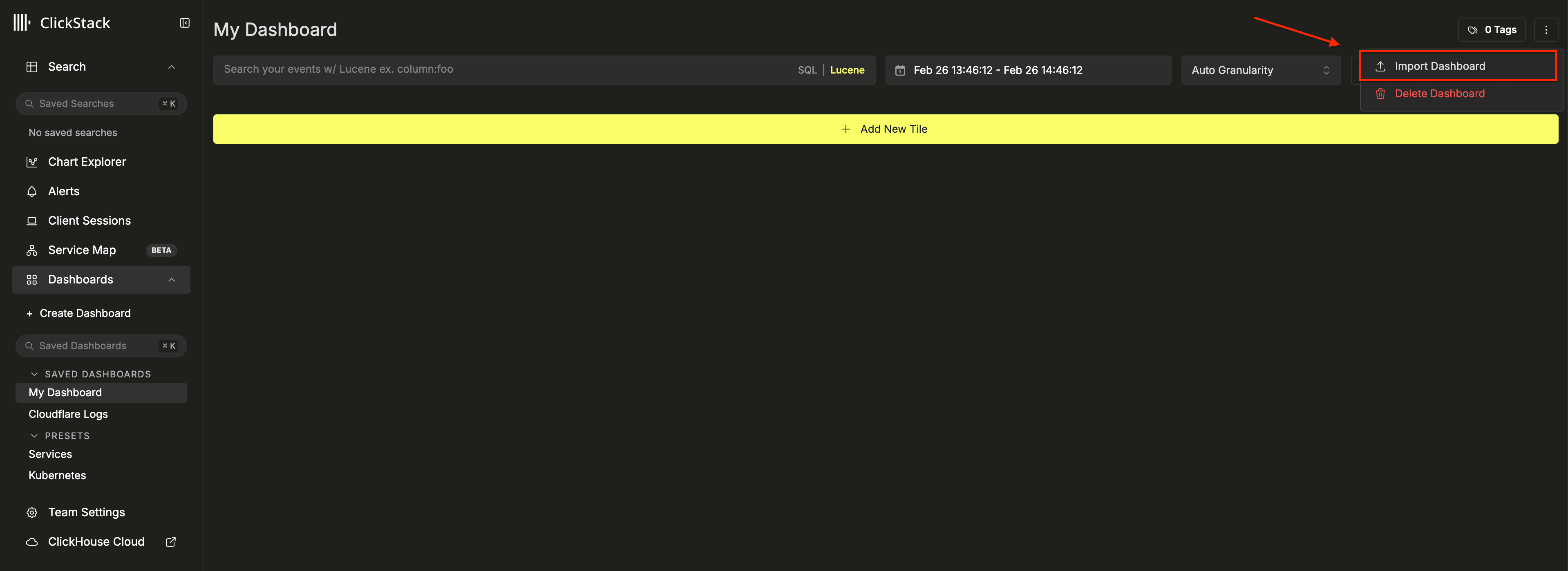 Import dashboard