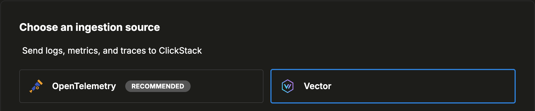 수집 소스로 Vector를 선택합니다