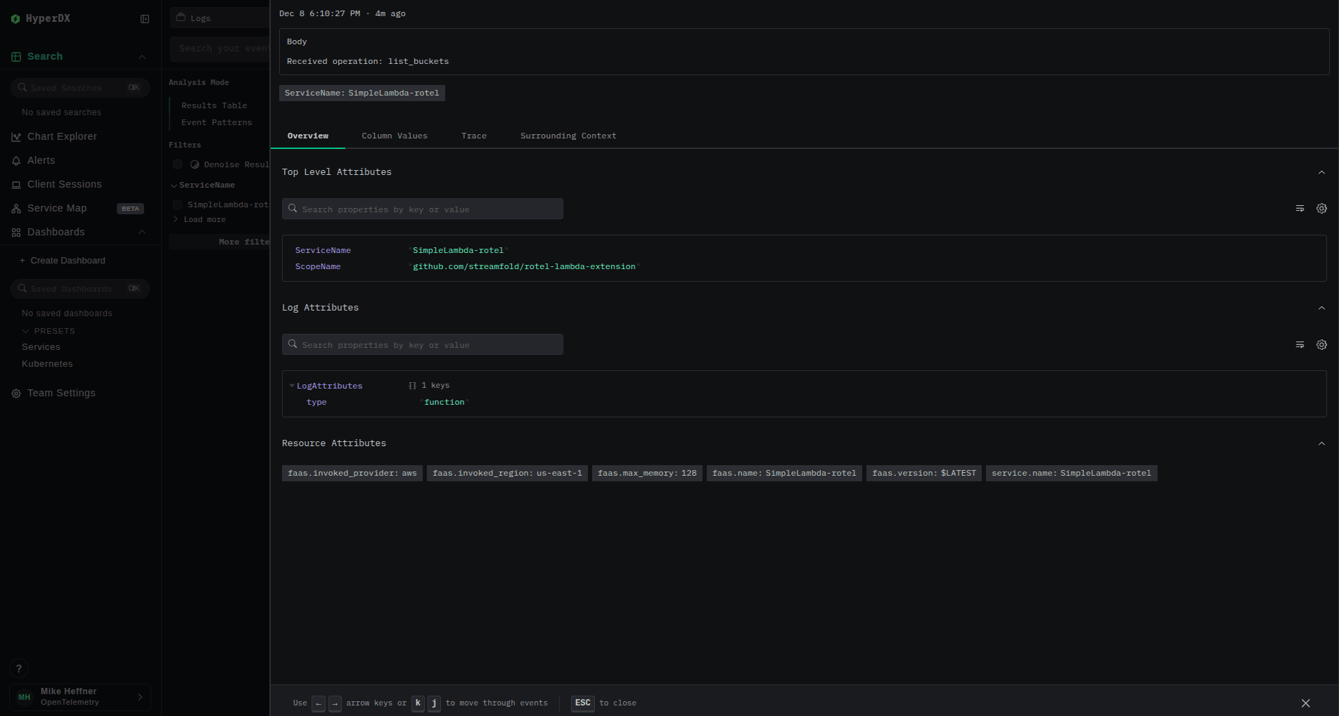 تفاصيل سجل Lambda