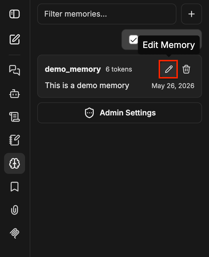 Entrée de Memory avec l’icône en forme de crayon Edit Memory mise en évidence