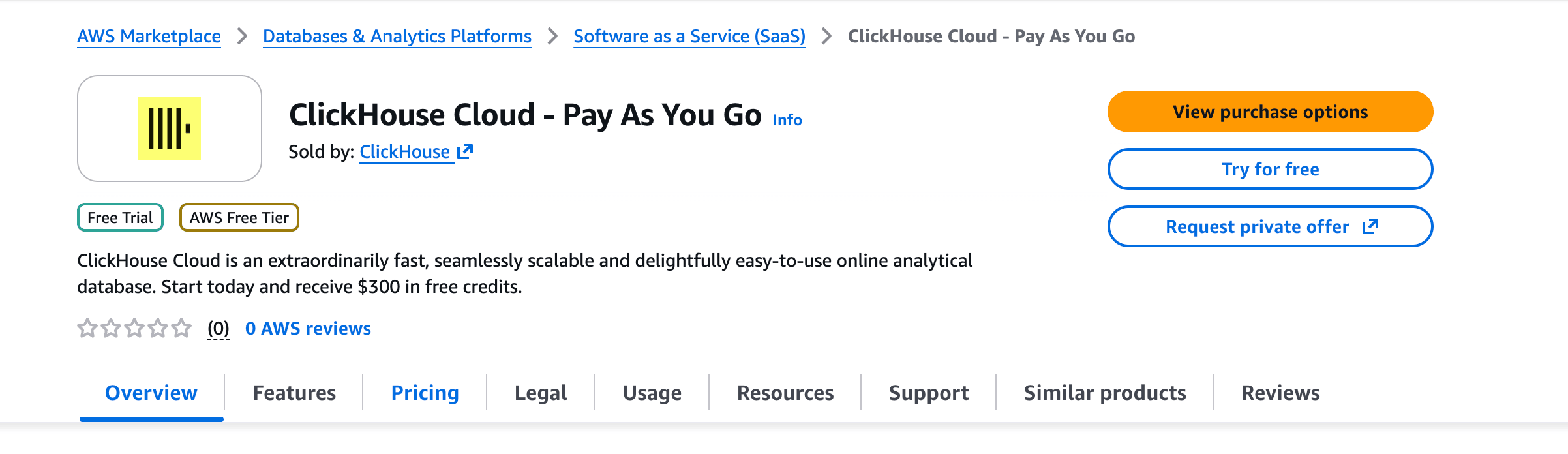 AWS Marketplace 查看购买选项