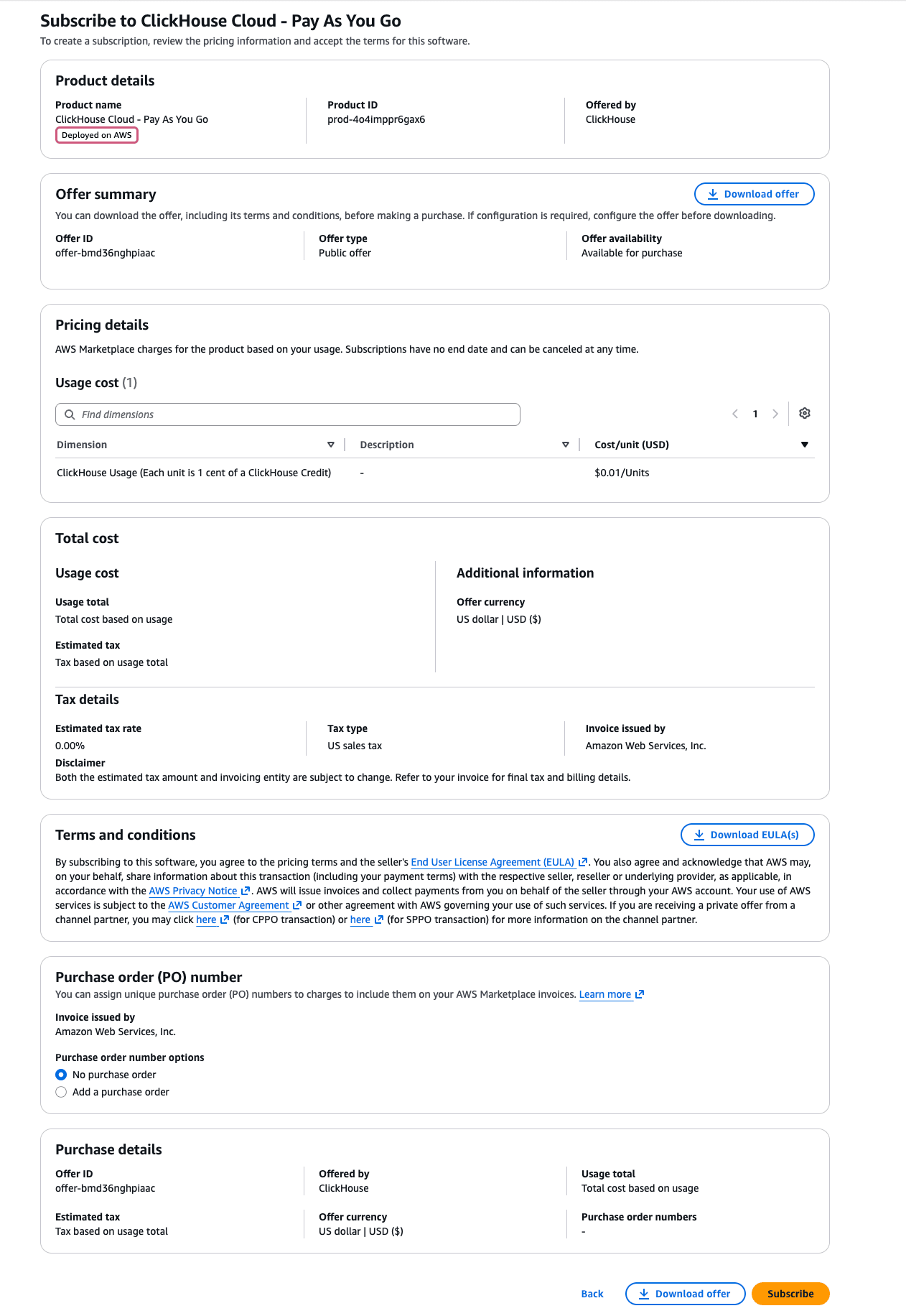 AWS Marketplace 订阅