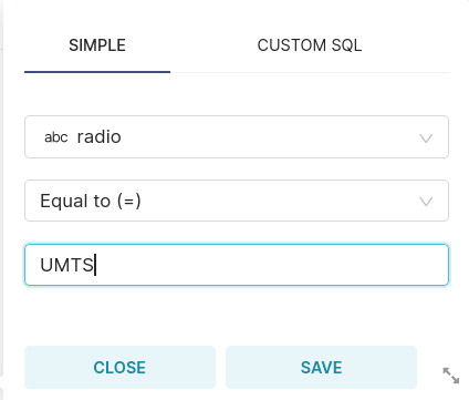 radio가 UMTS인 항목으로 필터링