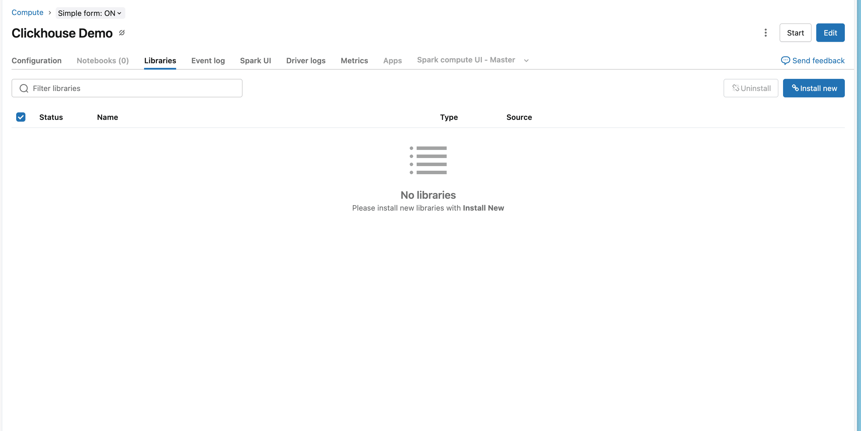Databricks Libraries 选项卡