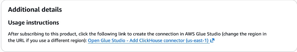 Instruções de uso do AWS Marketplace para o ClickHouse Glue conector