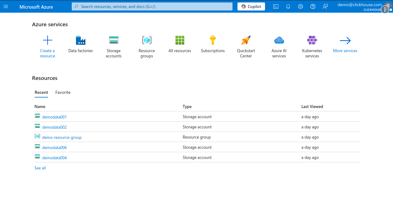 Azure Portal Home Page