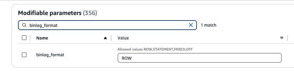 Binlog format to ROW