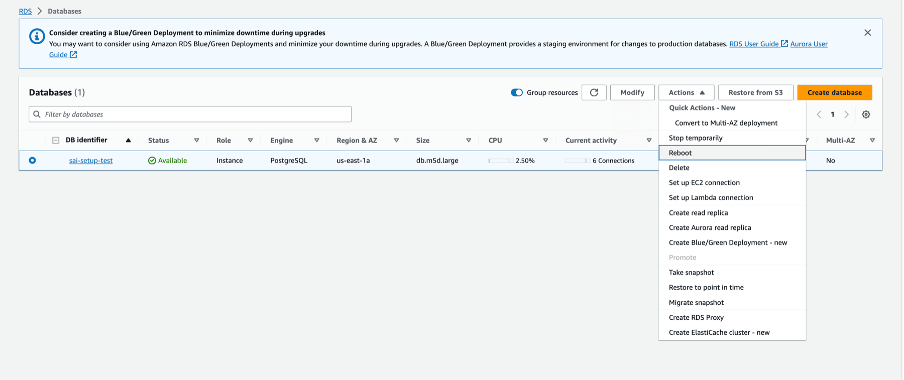 Reboot Aurora PostgreSQL