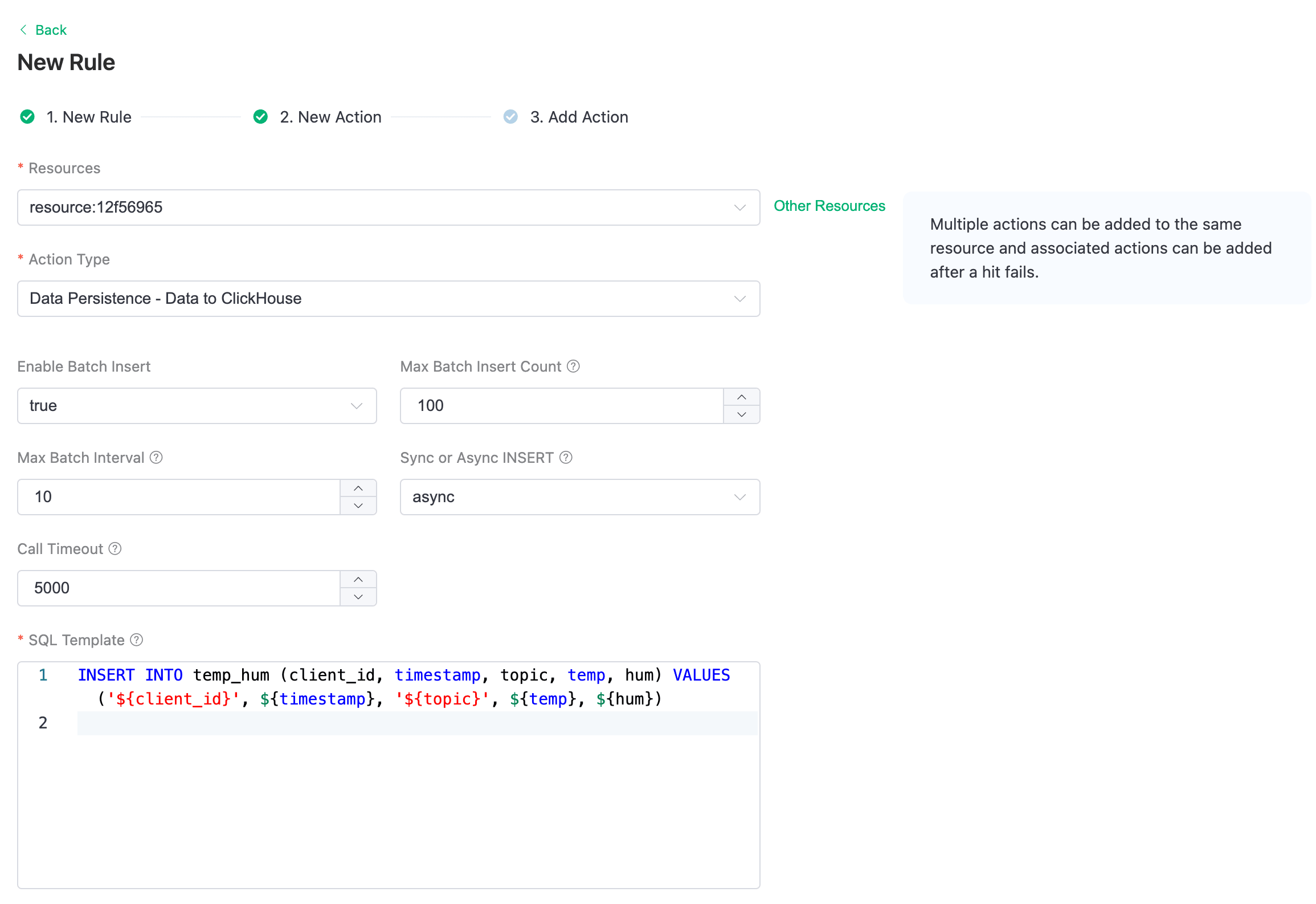 SQL 템플릿을 사용한 EMQX Cloud Data Integration 규칙 작업 설정