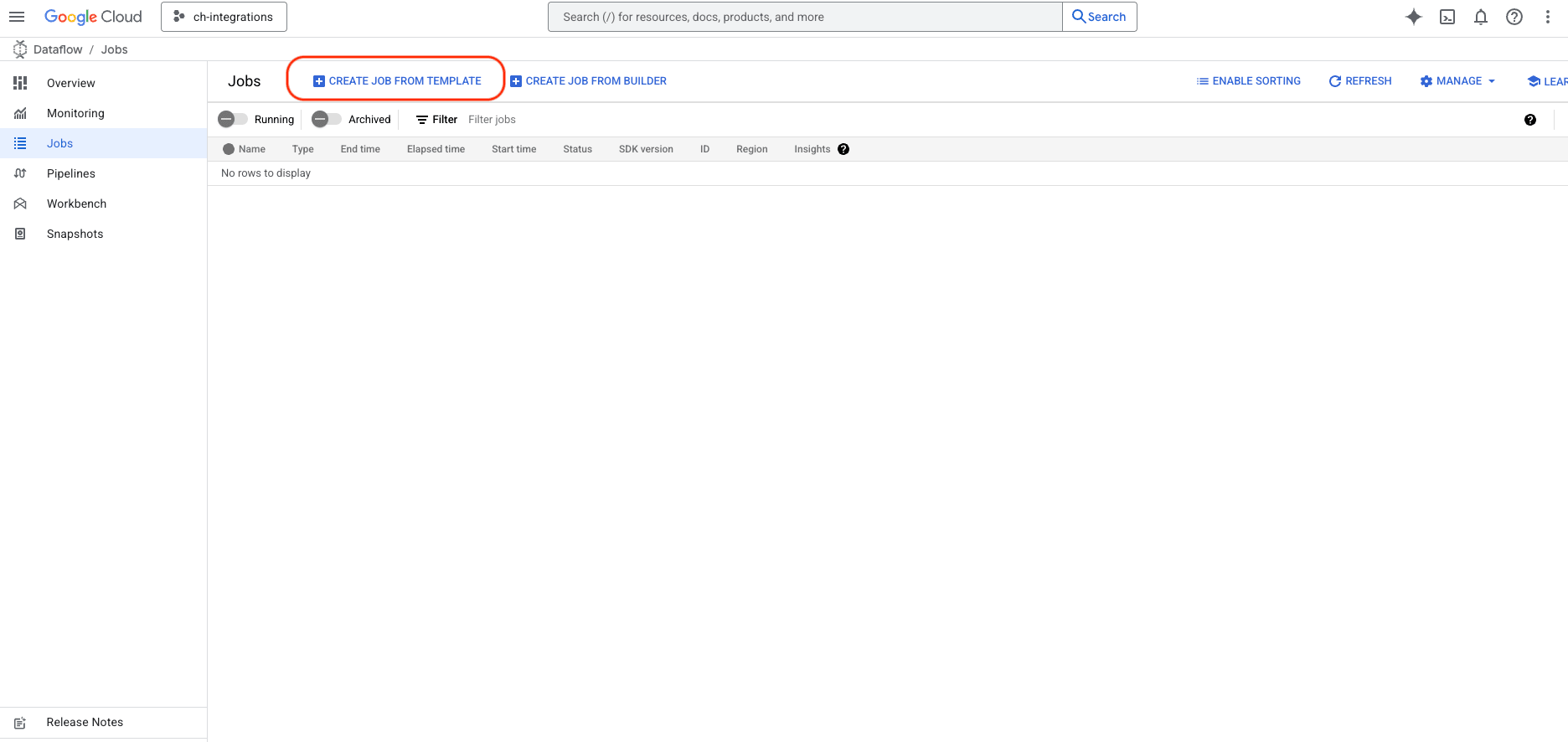 console do DataFlow
