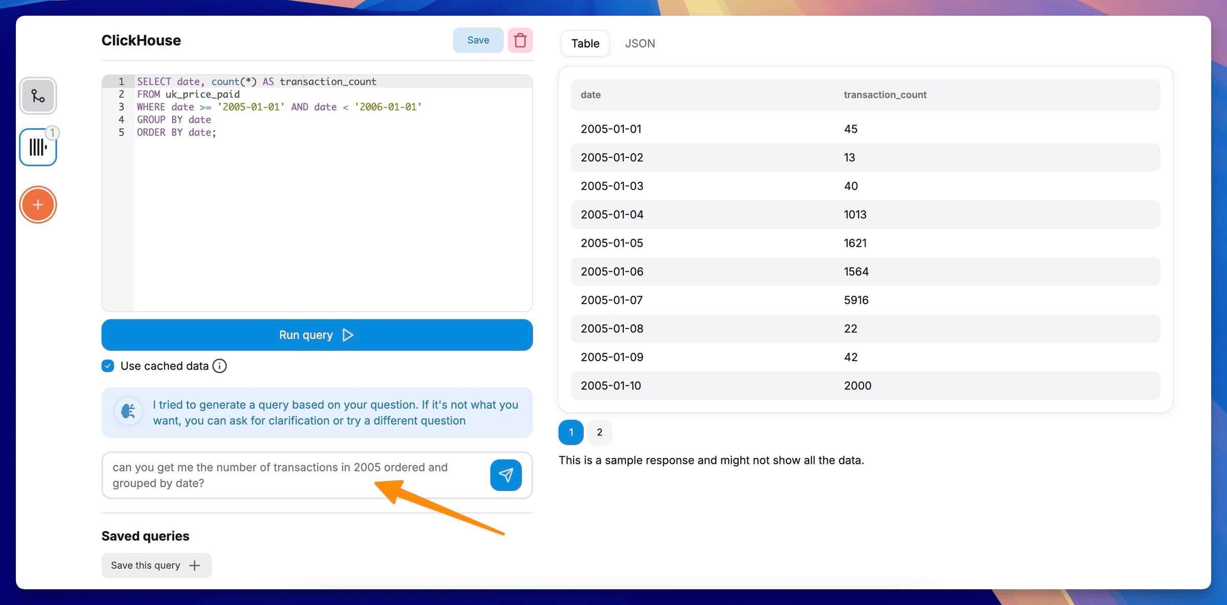 ClickHouse AI SQL assistant in Chartbrew