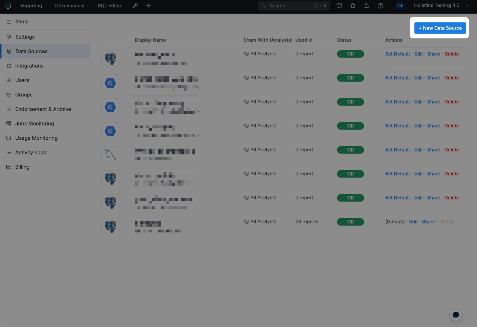 Selecting ClickHouse from the list of new data sources