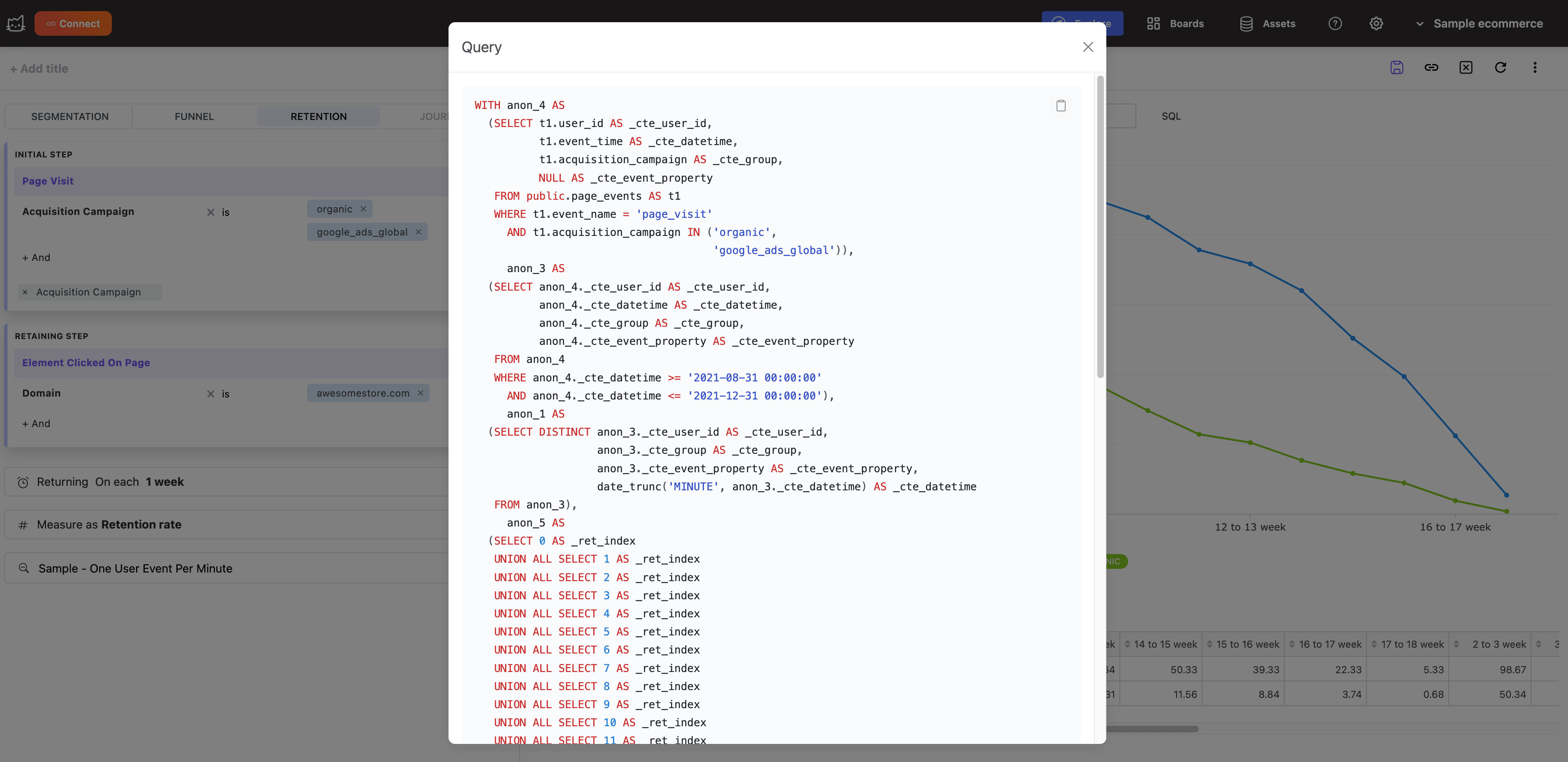 Mitzu SQL code generation view showing native ClickHouse query