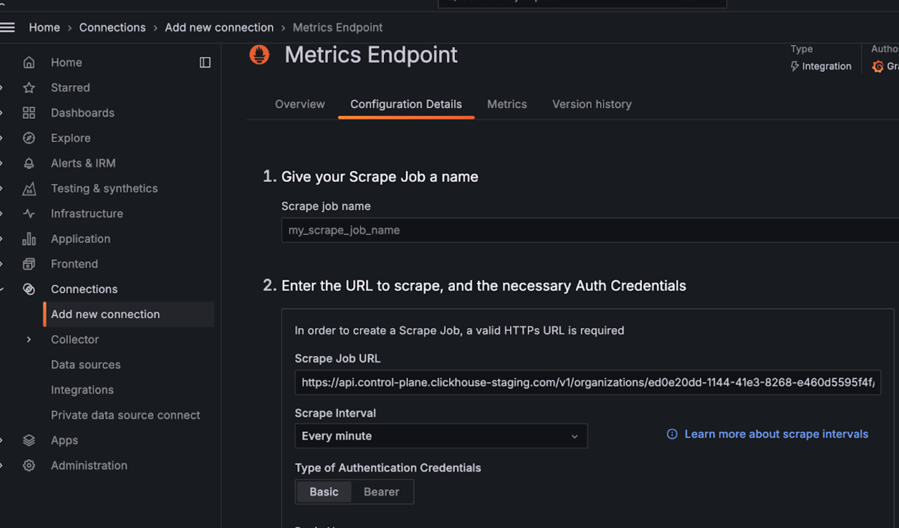 Grafana 메트릭 엔드포인트 구성