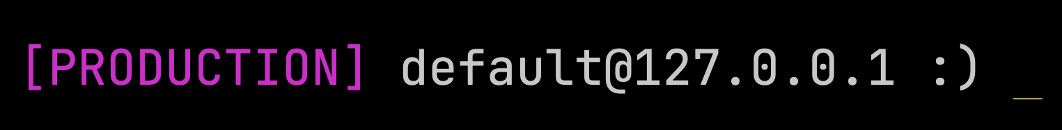 Invite du client ClickHouse avec une connexion de production définie en YAML