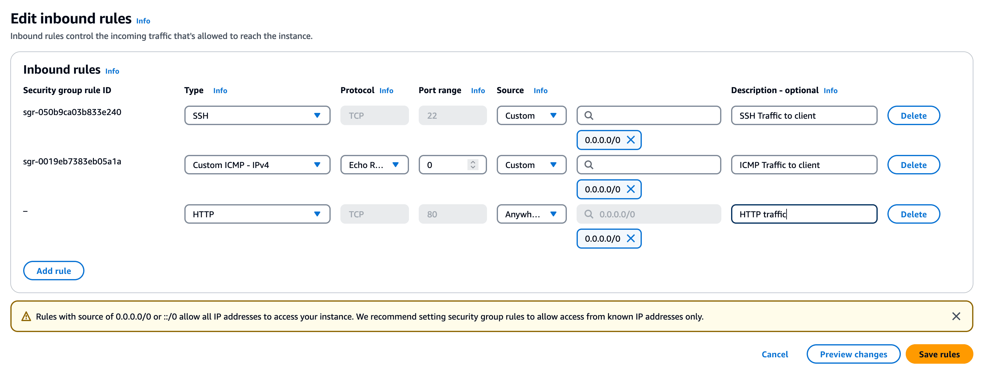 Configuration du Security Group AWS avec le port 80 ouvert