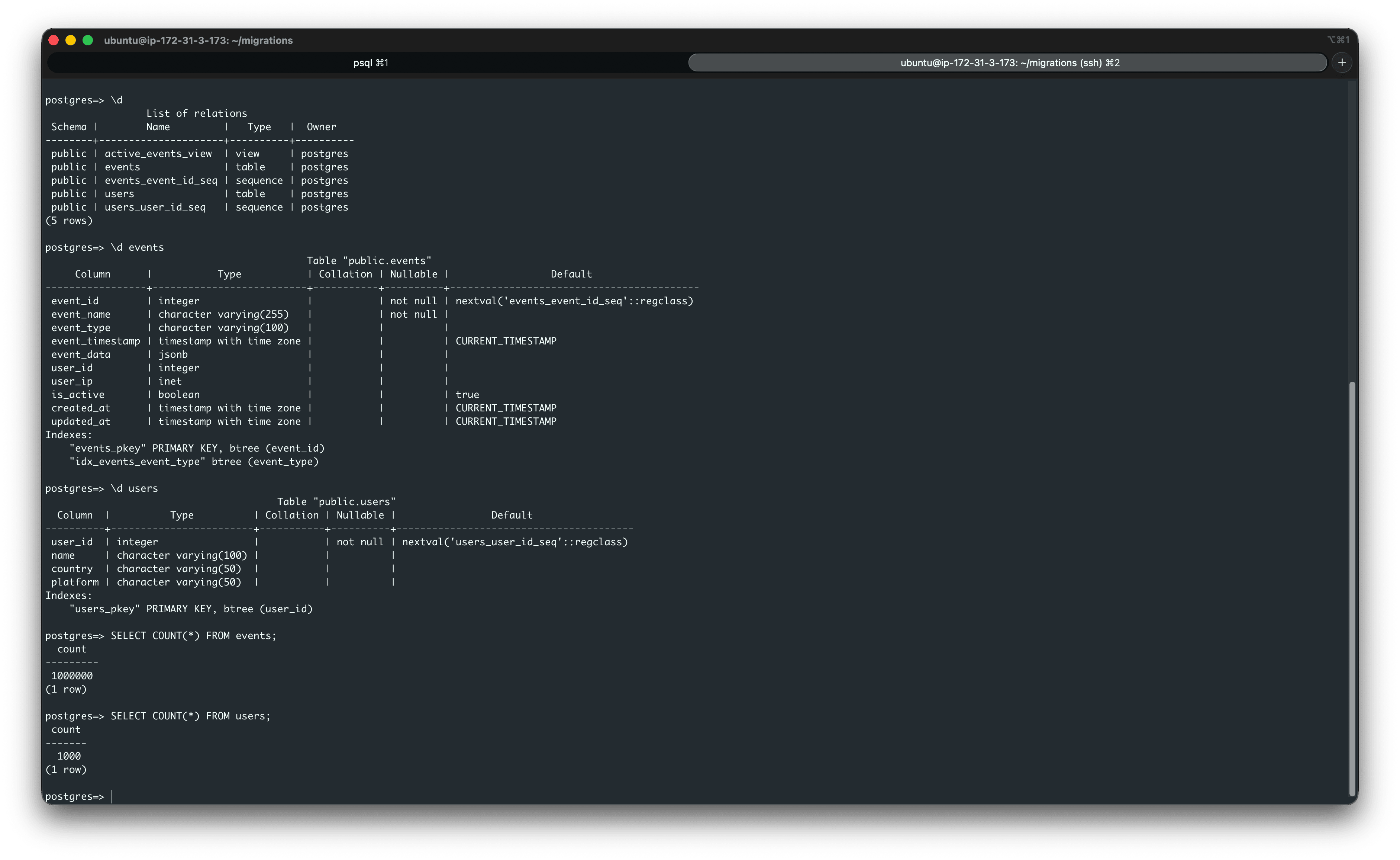 ソース PostgreSQL データベースのセットアップ
