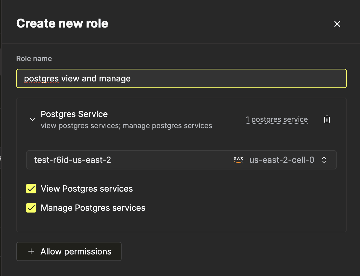 تهيئة أذونات Postgres للدور