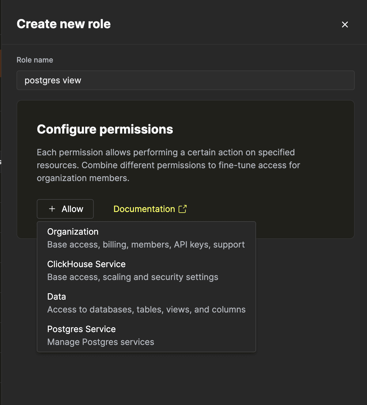 اختيار الكيان خدمة Postgres